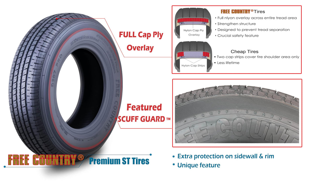 Trailer Tire Wheel ST205/75R15 8PR D 107N 5X4.5 Black Mod Pk2 M340