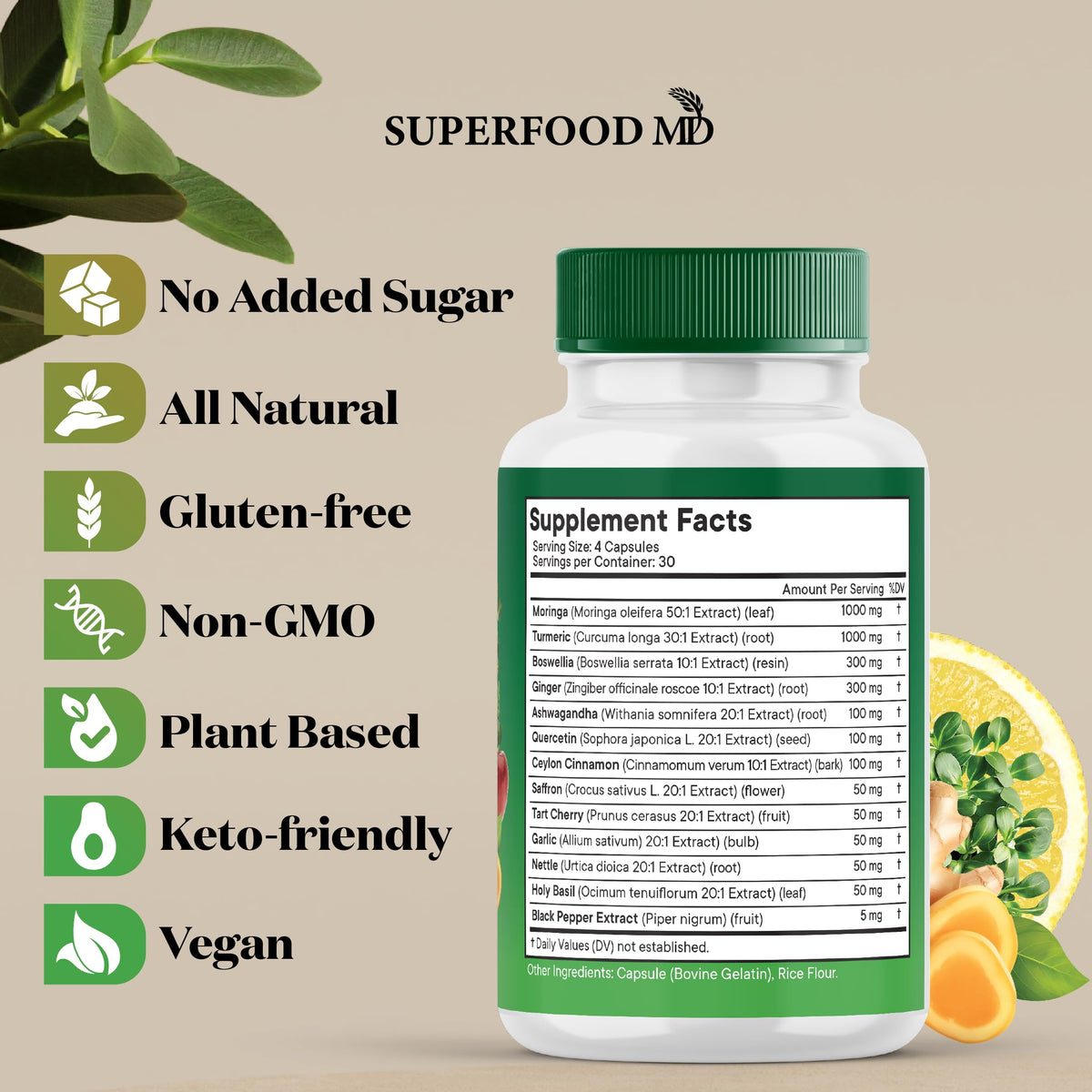 240 Capsules Turmeric Ginger Boswellia Saffron Holy Basil Nettle Supplement F6968