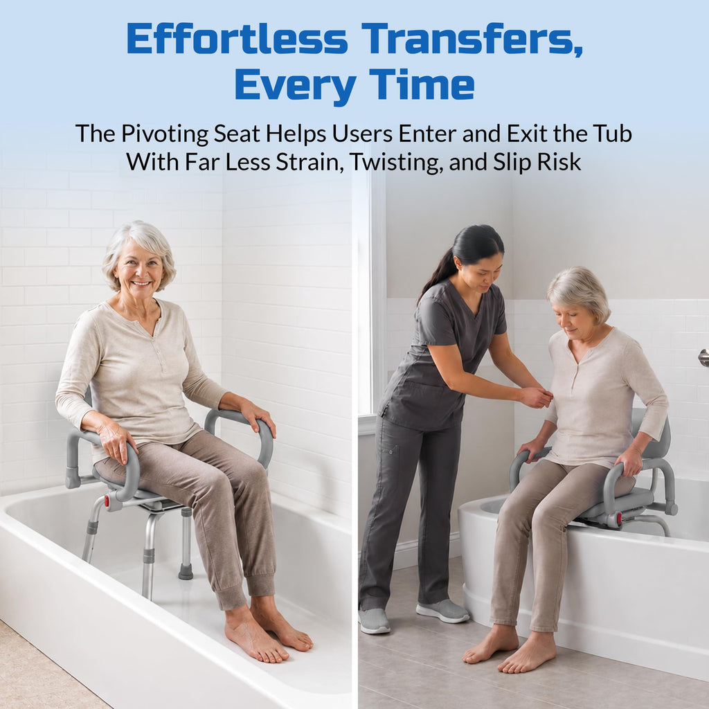 Gray Pivoting Shower Chair with Padded Back and Arms U1397