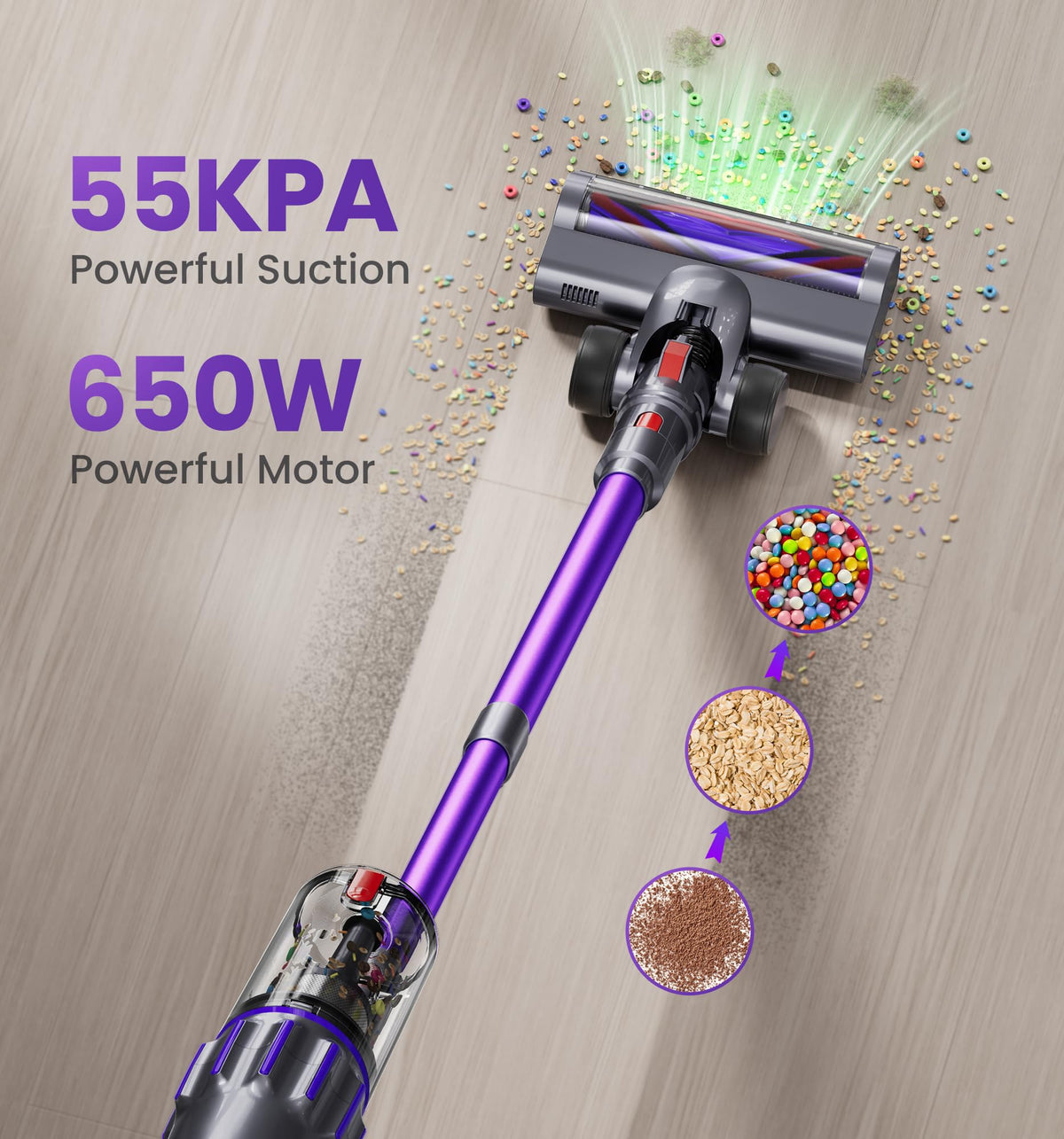 650W 55KPA Cordless Stick Vacuum with Smart Display X4945