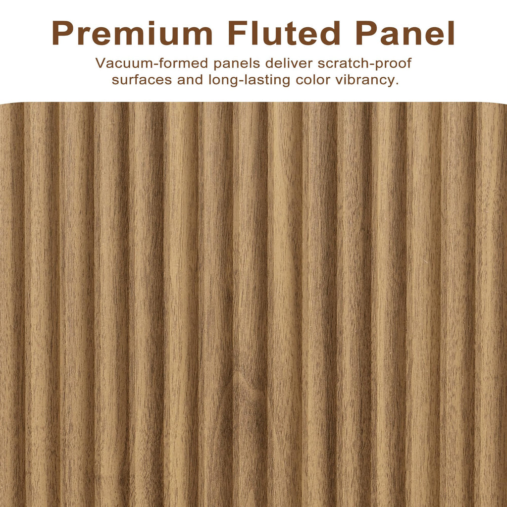 Natural Oak Fluted Wooden Sideboard Cabinet with 4 Doors U43053