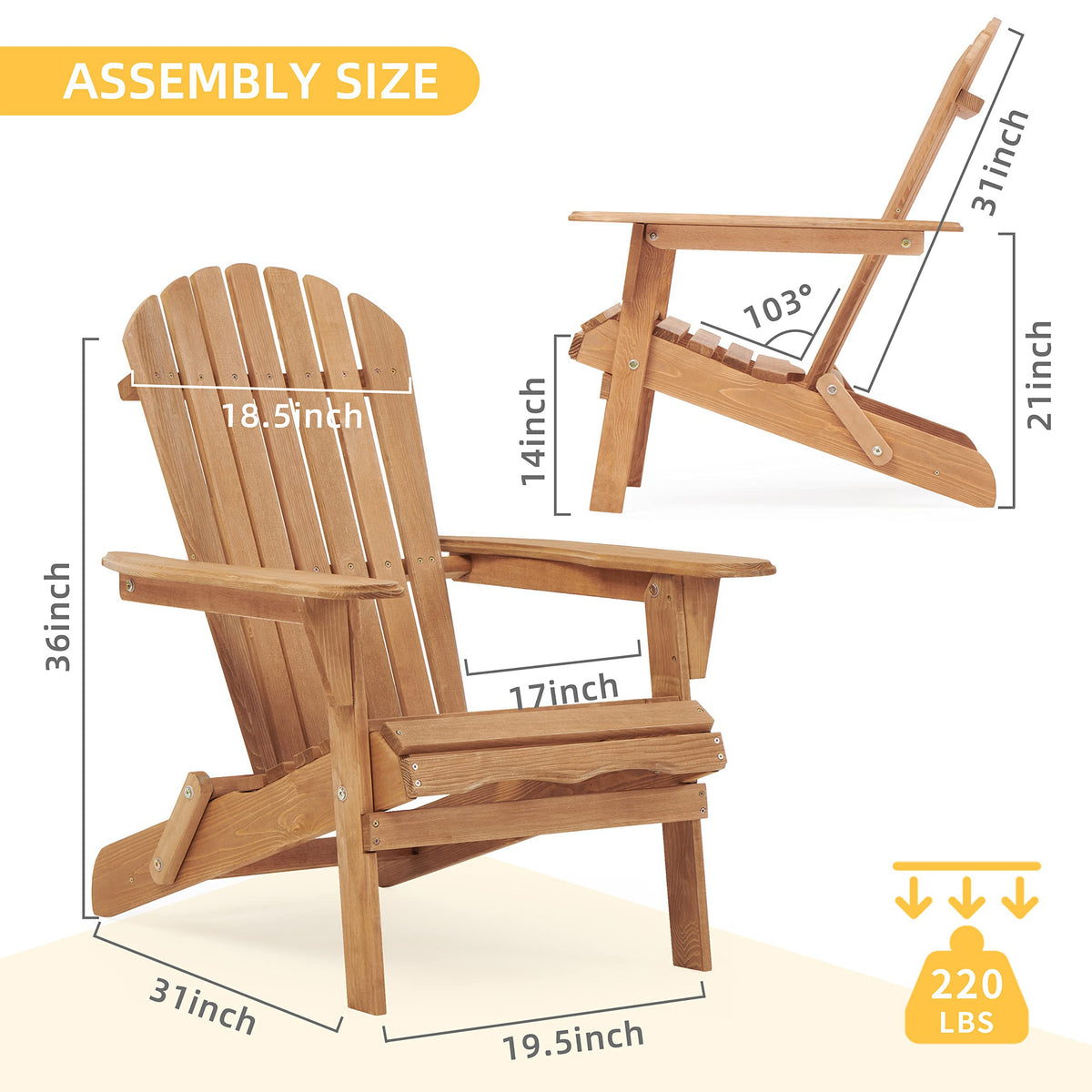 Wooden Folding Adirondack Chair Set of 2 Solid Cedar Light Brown Q184