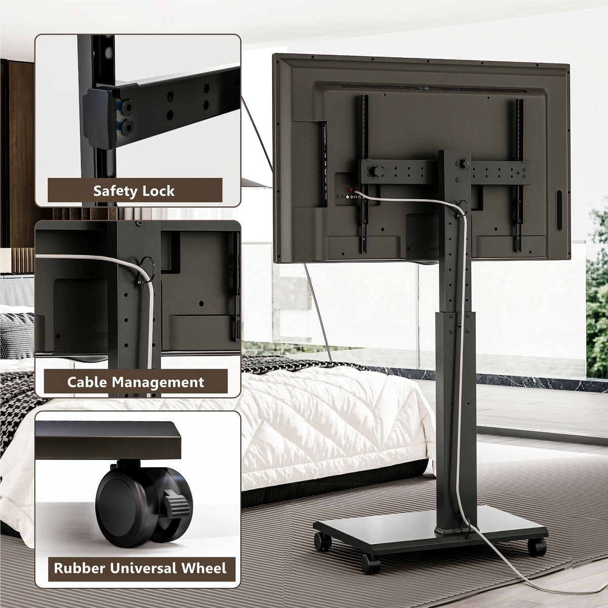 Rolling TV Stand with Rotation Function for 32-75 Inch TVs, Black T77733