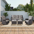 5 Piece Rattan Wicker Patio Furniture Set with Swivel Rocker Chairs Ottomans and Sofa E9921