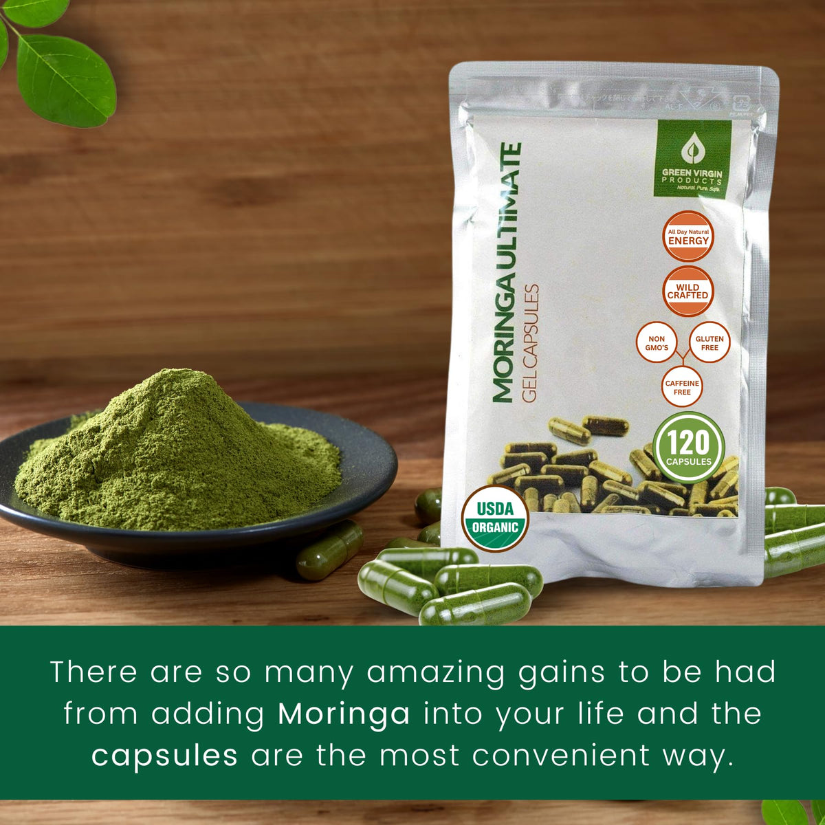 Organic Moringa Leaf Powder Vegan Capsules I85307