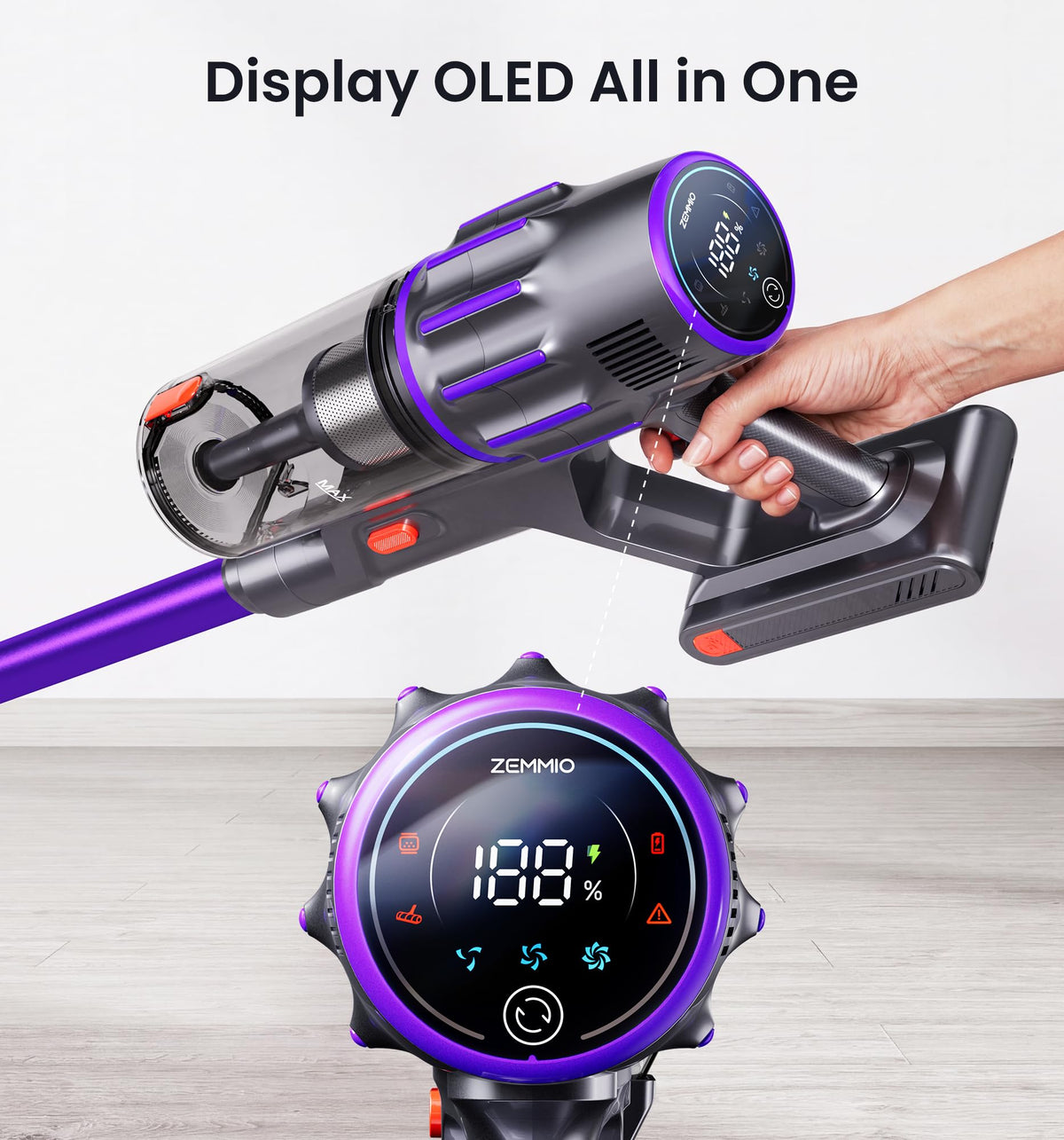 650W 55KPA Cordless Stick Vacuum with Smart Display X4945