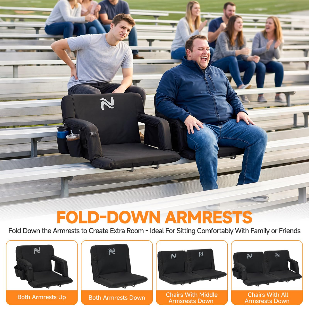 Wide Heated Stadium Seat with Back Support & Cushion M3255
