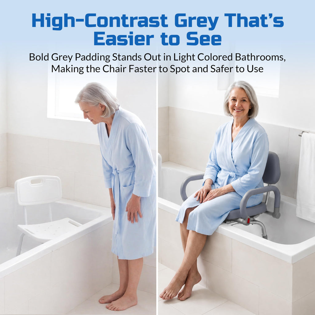 Gray Pivoting Shower Chair with Padded Back and Arms U1397
