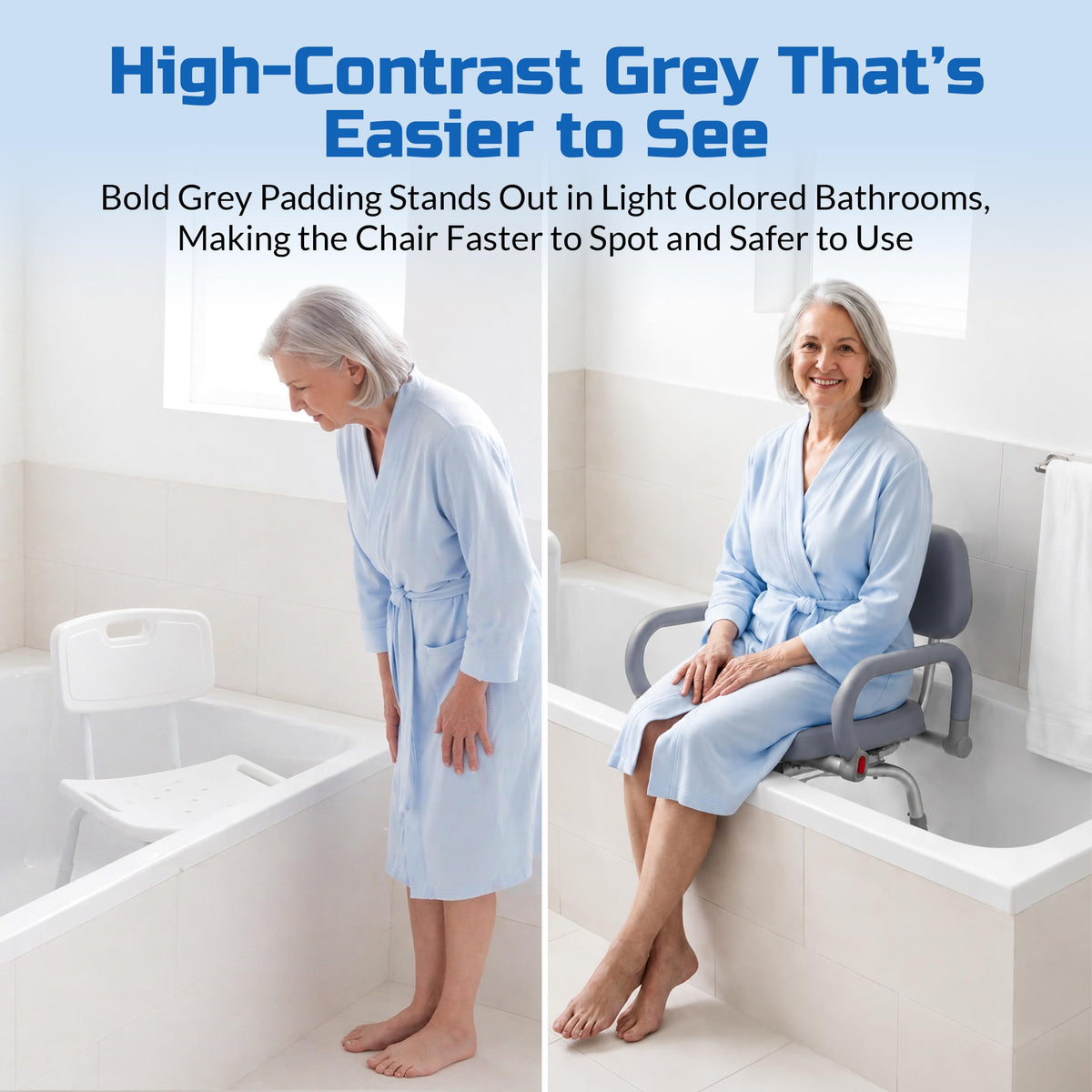 Gray Pivoting Shower Chair with Padded Back and Arms U1397