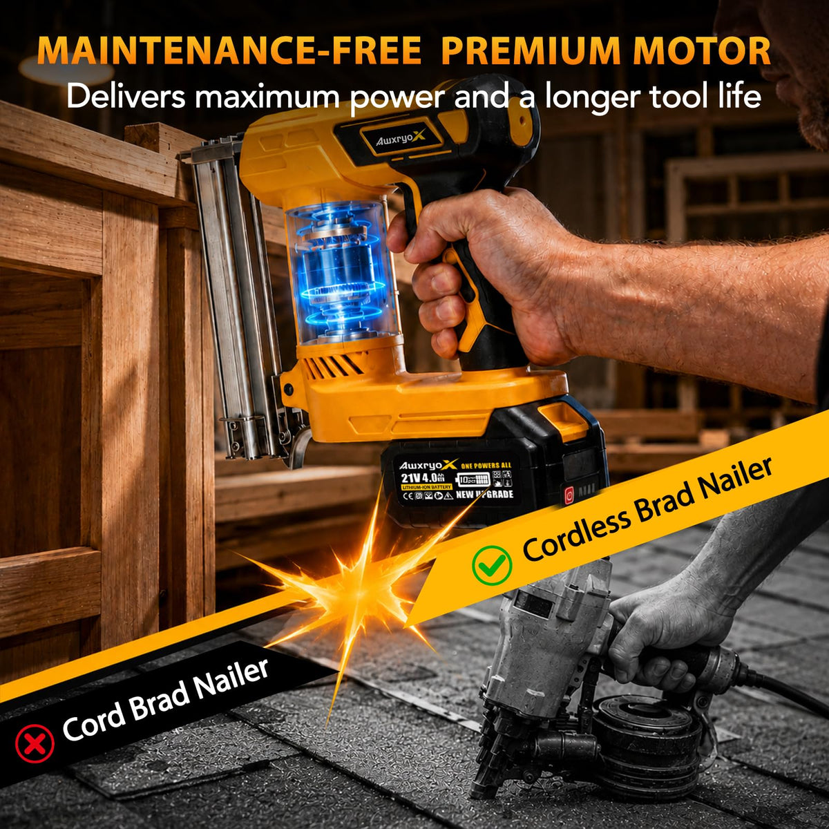 Cordless Brad Nailer 2-in-1 18 Gauge Electric Nail Gun Kit V88327