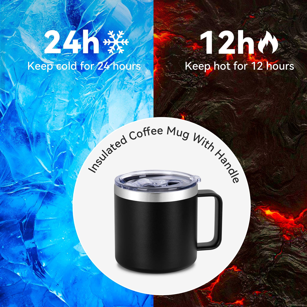 14 oz Insulated Stainless Steel Travel Coffee Mug with Handle and Lid H689