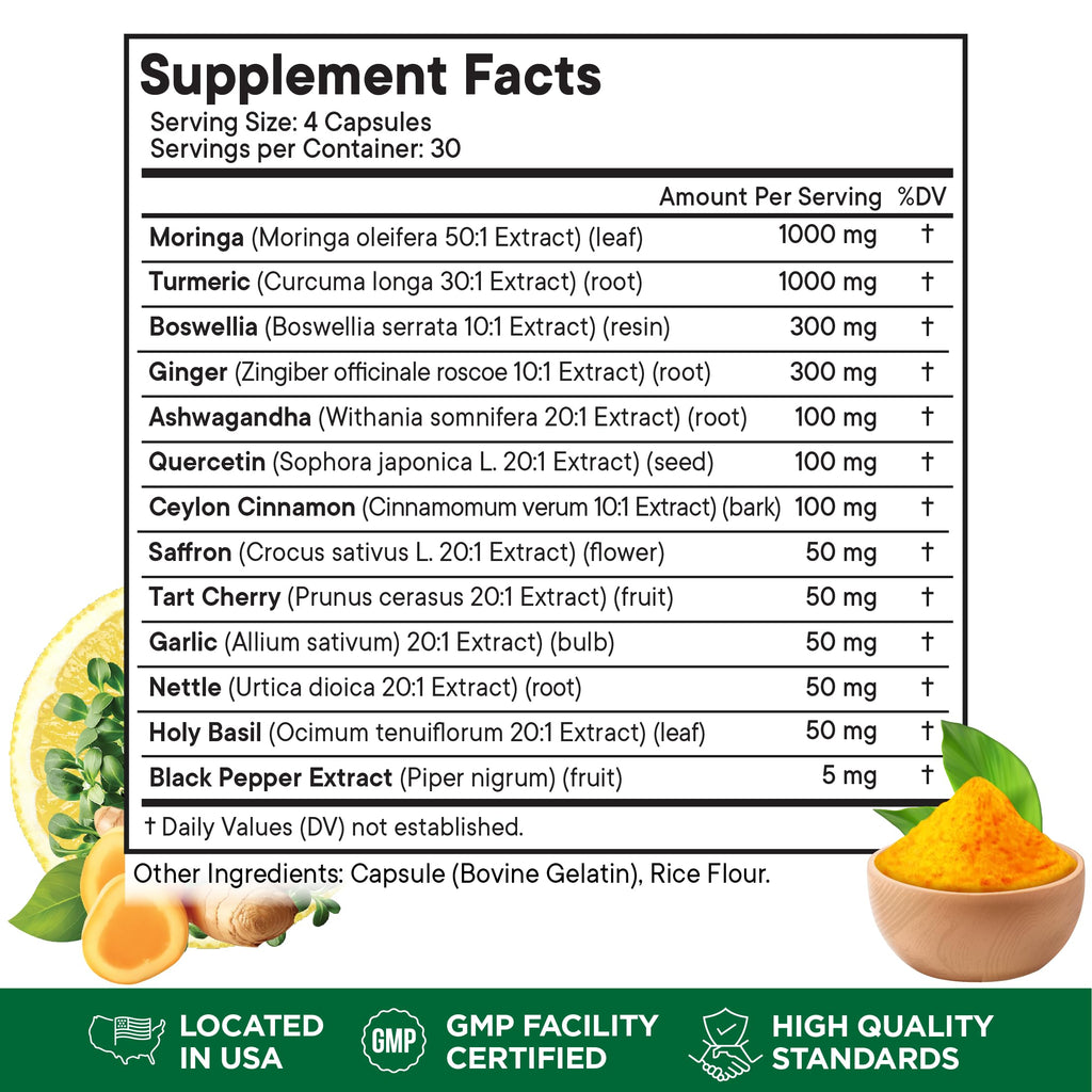 240 Capsules Turmeric Ginger Boswellia Saffron Holy Basil Nettle Supplement F6968