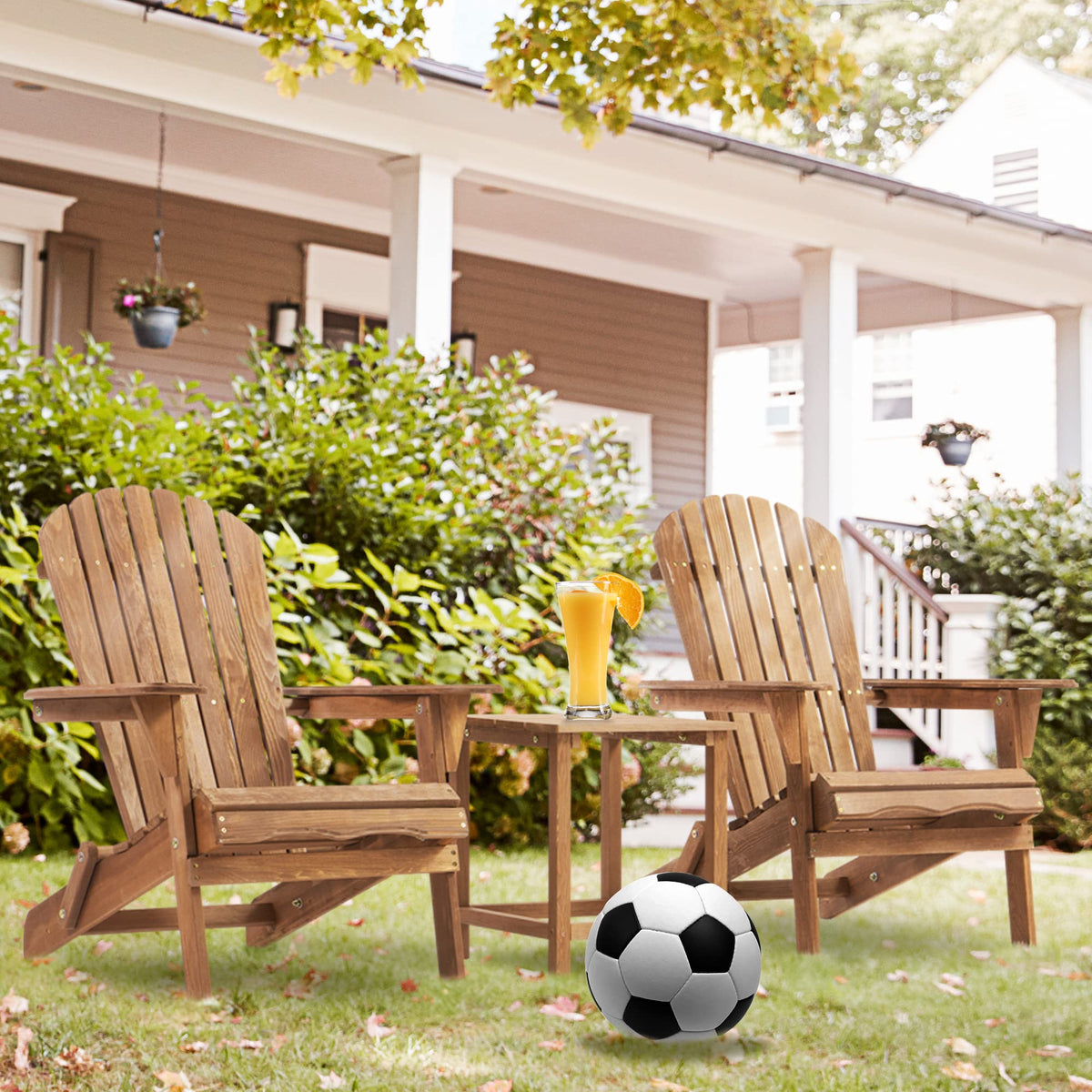 Wooden Folding Adirondack Chair Set of 2 Solid Cedar Light Brown Q184