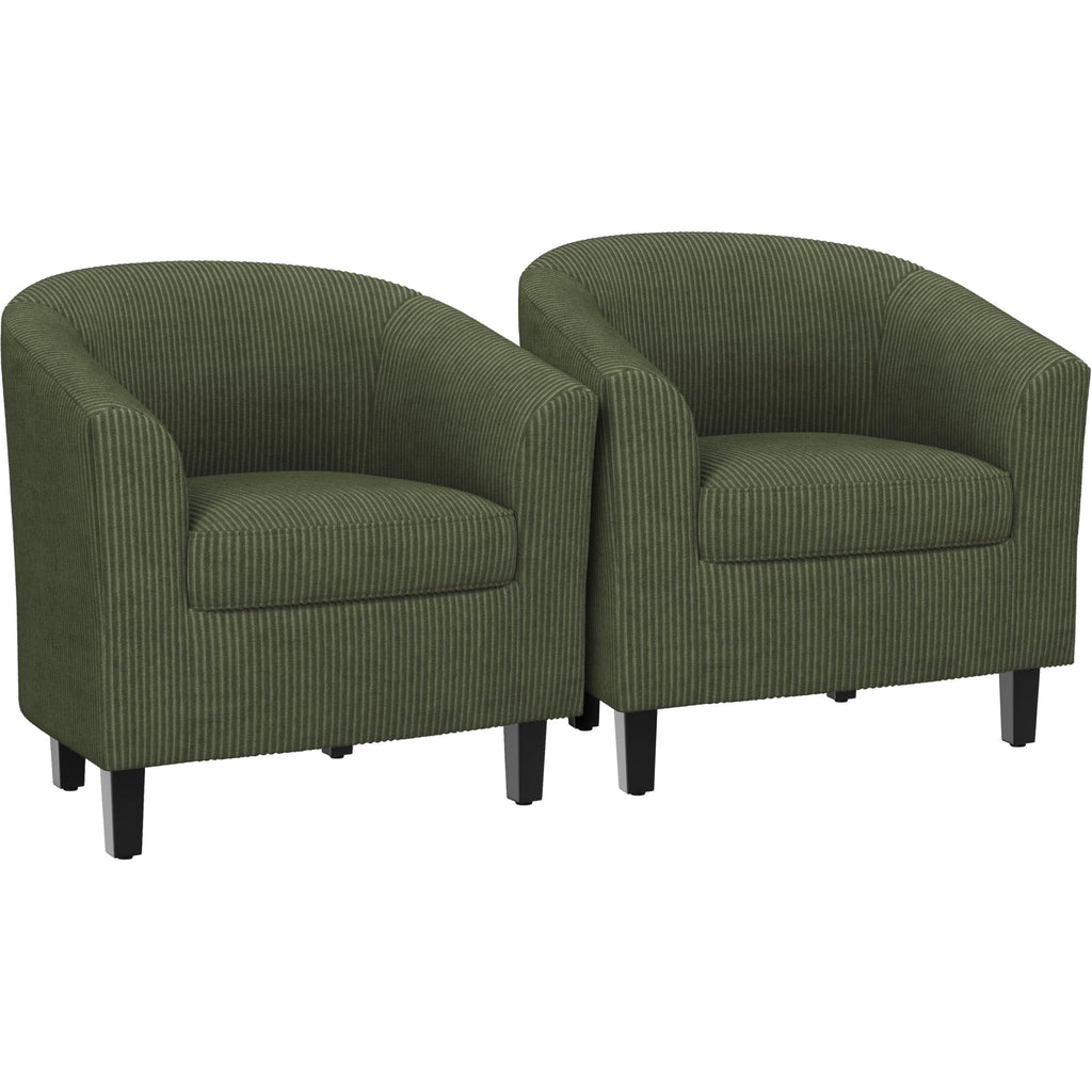 Corduroy Barrel Armchairs Set of 2 Dark Green U864