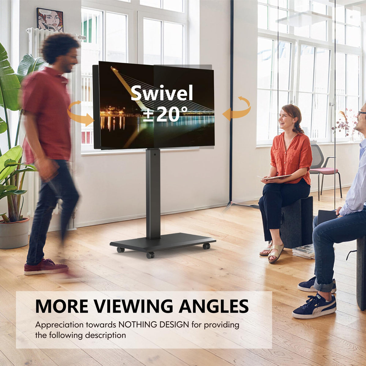 Rolling TV Stand with Rotation Function for 32-75 Inch TVs, Black T77733