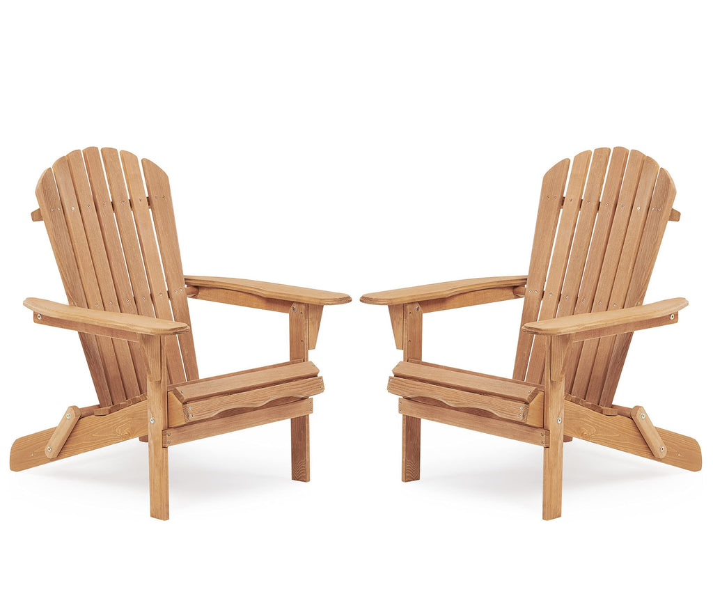 Wooden Folding Adirondack Chair Set of 2 Solid Cedar Light Brown Q184