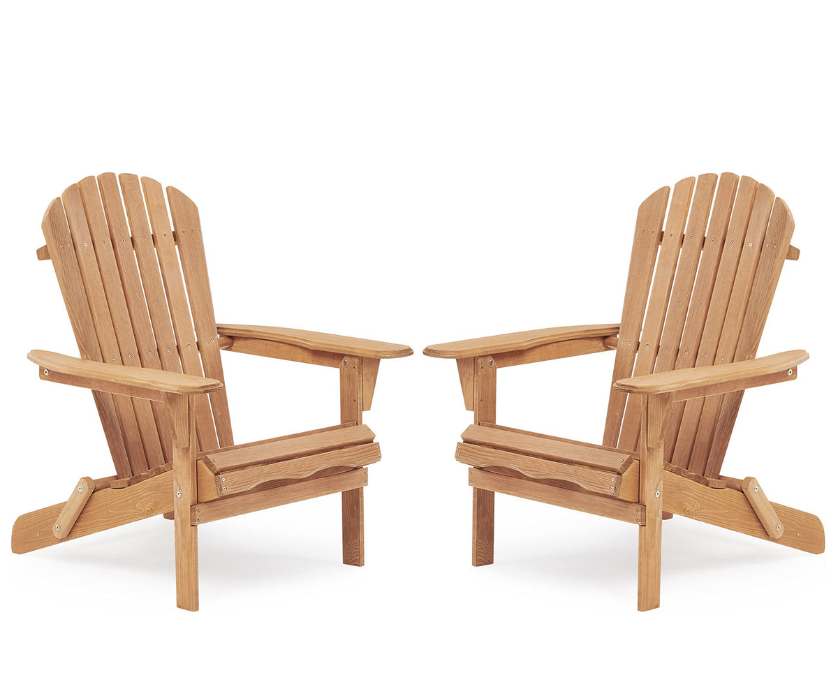 Wooden Folding Adirondack Chair Set of 2 Solid Cedar Light Brown Q184