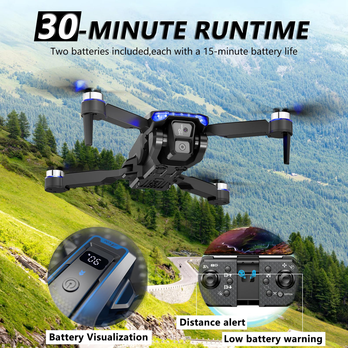 Foldable Mini FPV Drone with 1080P Camera, Carrying Case, 2 Batteries E1858