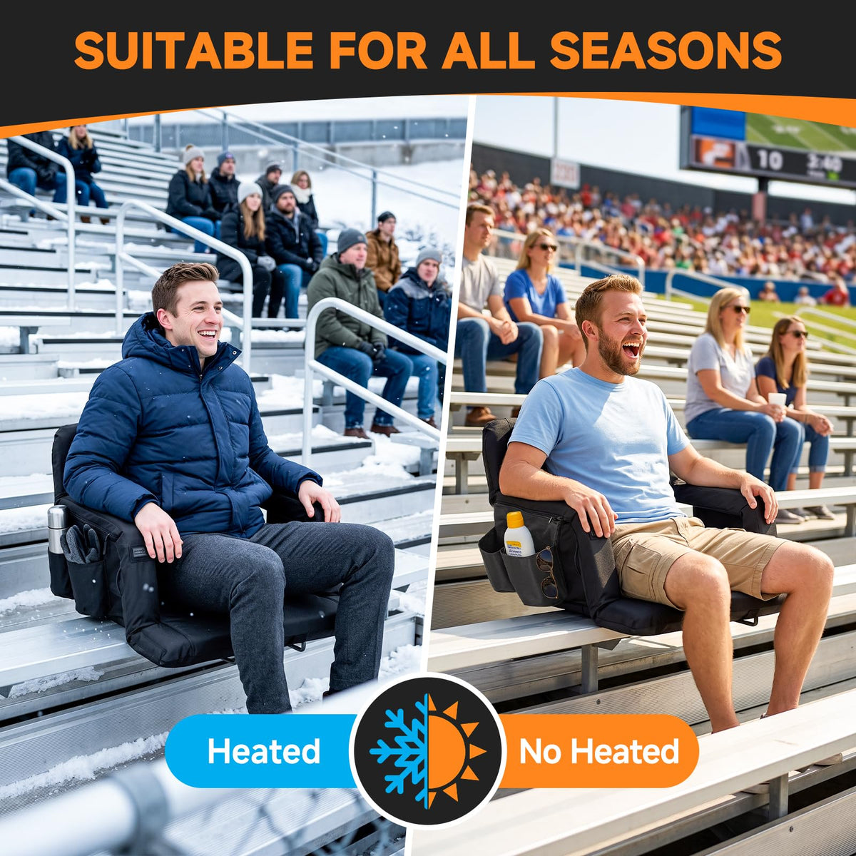Wide Heated Stadium Seat with Back Support & Cushion M3255