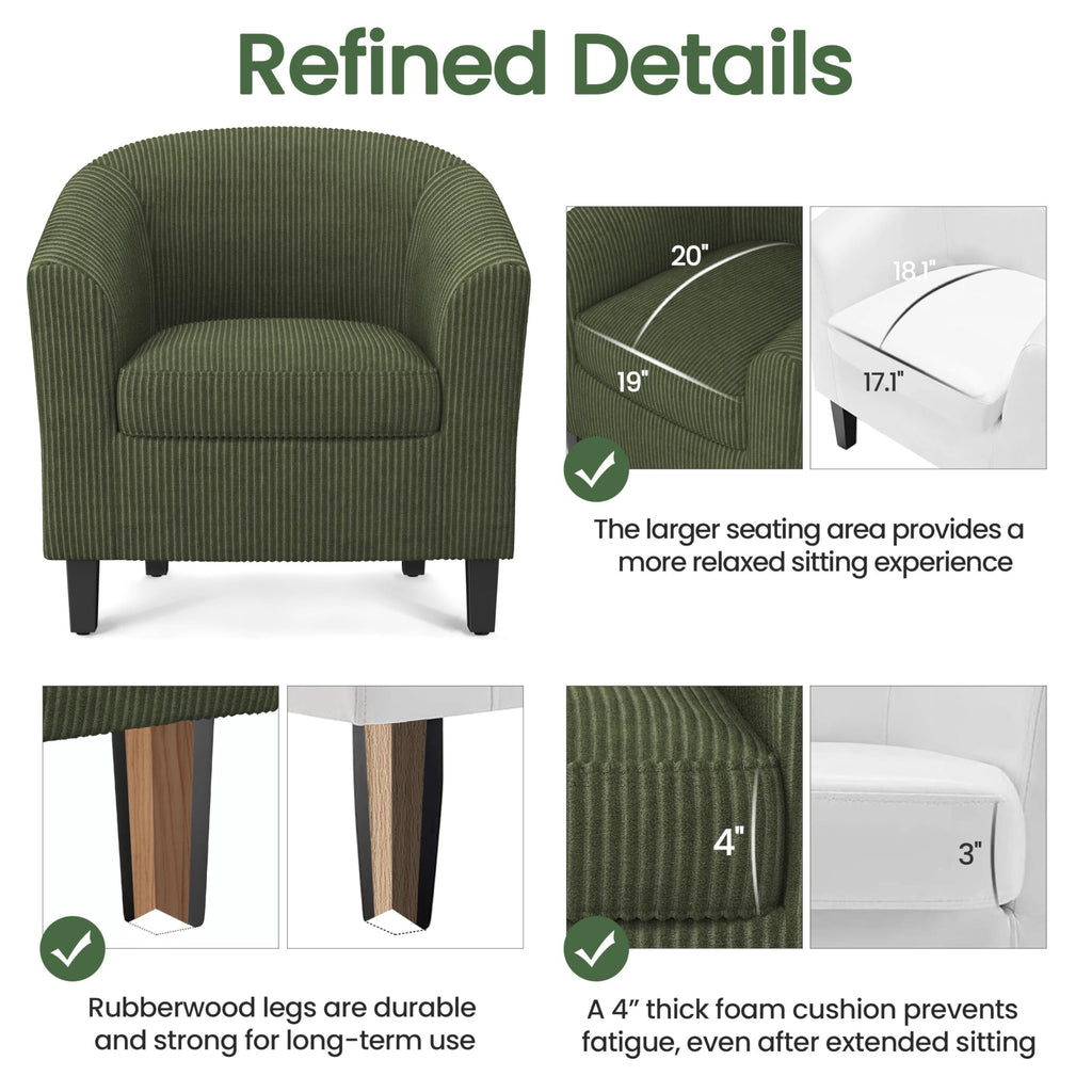 Corduroy Barrel Armchairs Set of 2 Dark Green U864