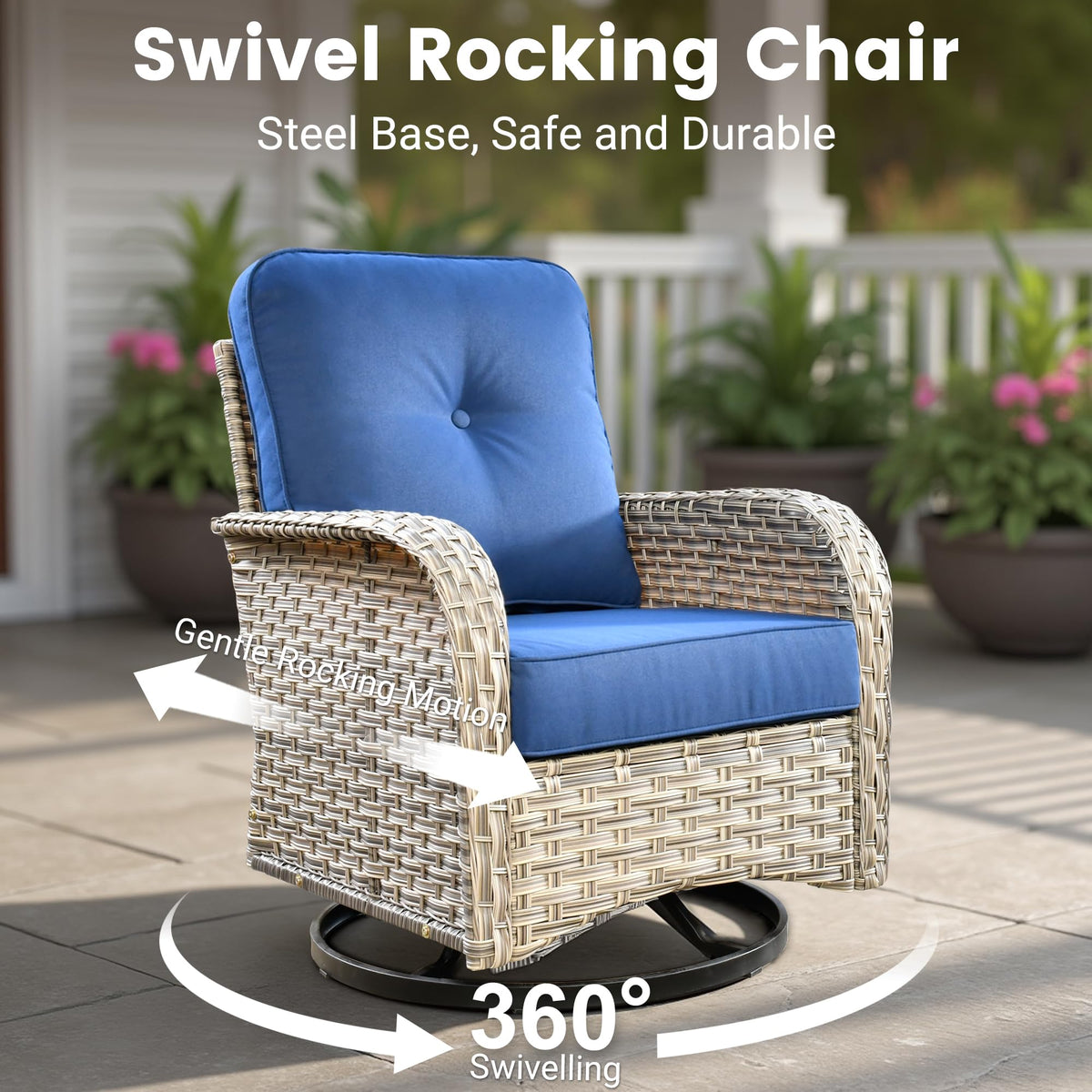 Navy Blue 8 Pieces Wicker Patio Furniture Set G424