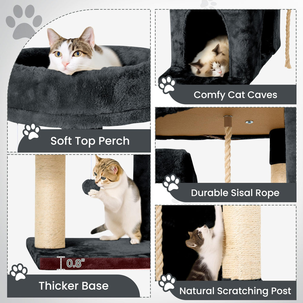 58.5inch Plush Multi-Level Cat Tree Tower with Cat Cave and Scratching Post Y485