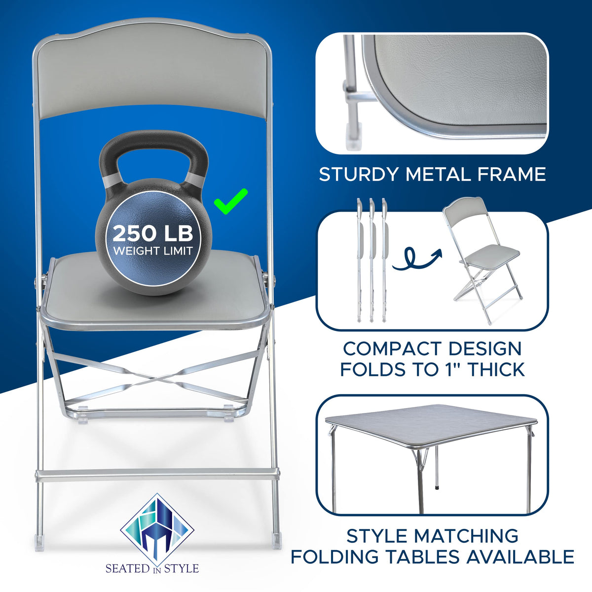 Folding Chairs with Padded Seats 4 Pack Heavy-Duty Steel Frame Q410707