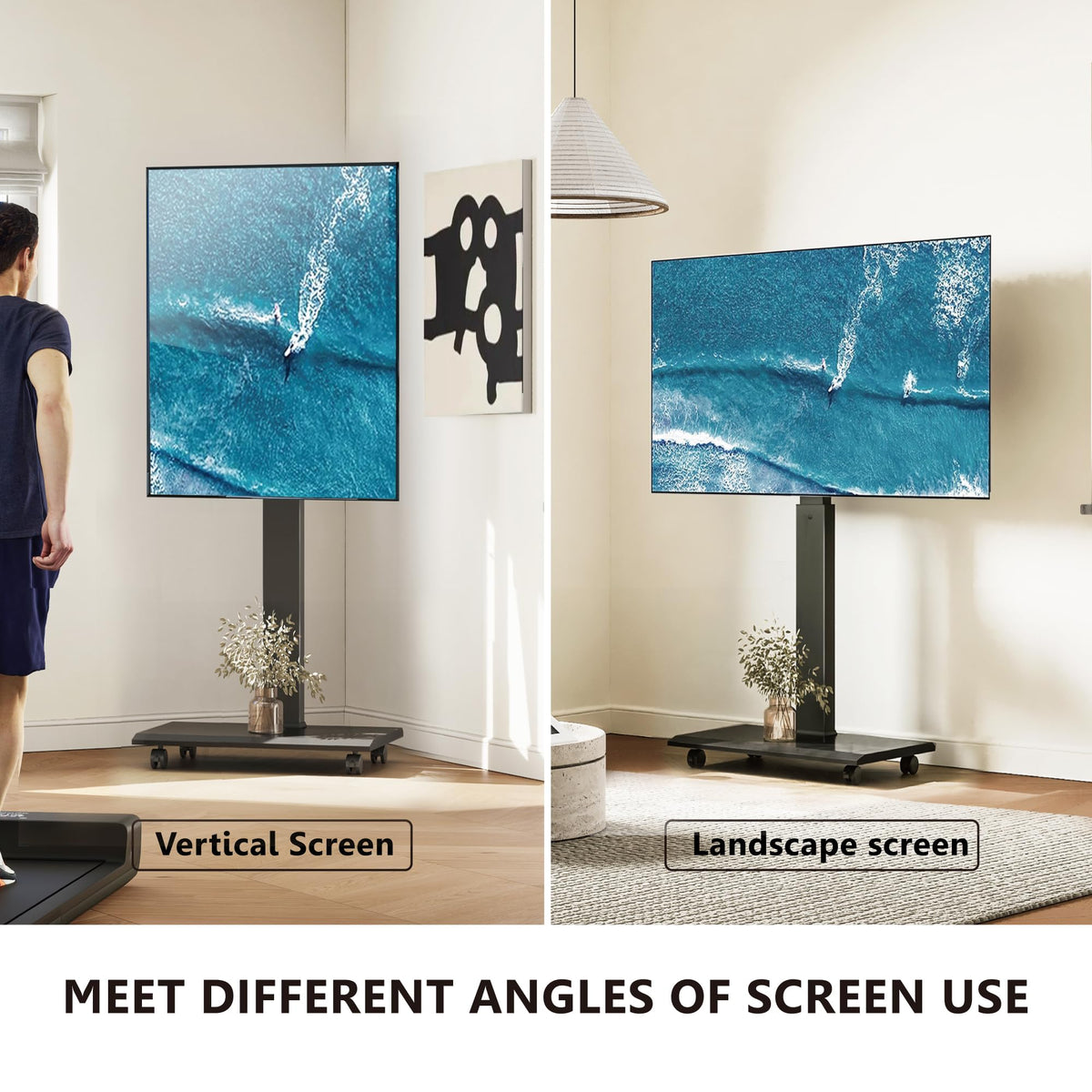 Rolling TV Stand with Rotation Function for 32-75 Inch TVs, Black T77733
