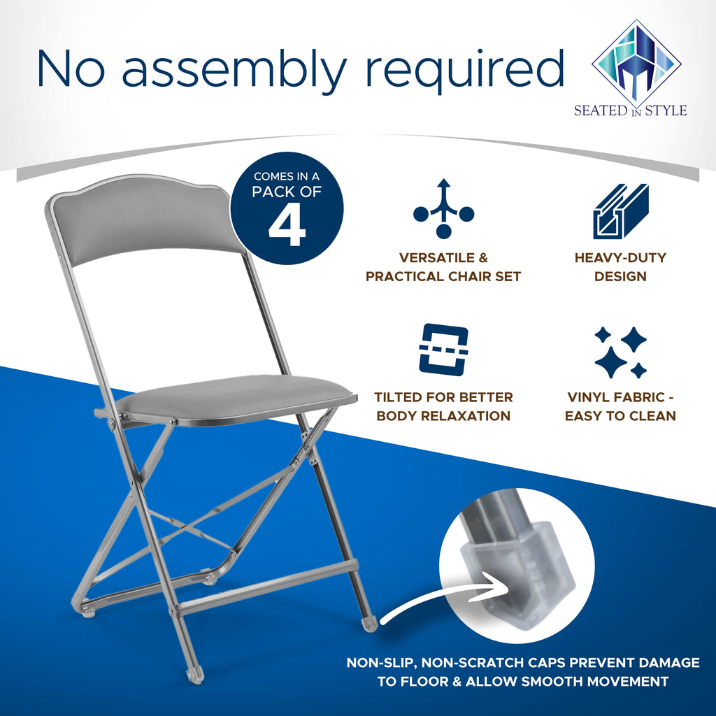 Folding Chairs with Padded Seats 4 Pack Heavy-Duty Steel Frame Q410707