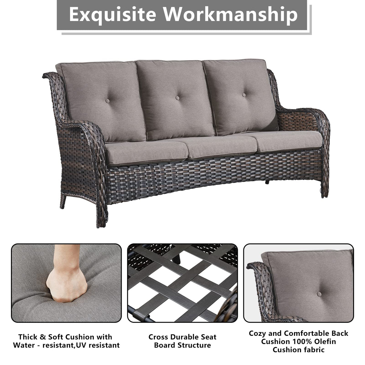 5 Piece Rattan Wicker Patio Furniture Set with Swivel Rocker Chairs Ottomans and Sofa E9921