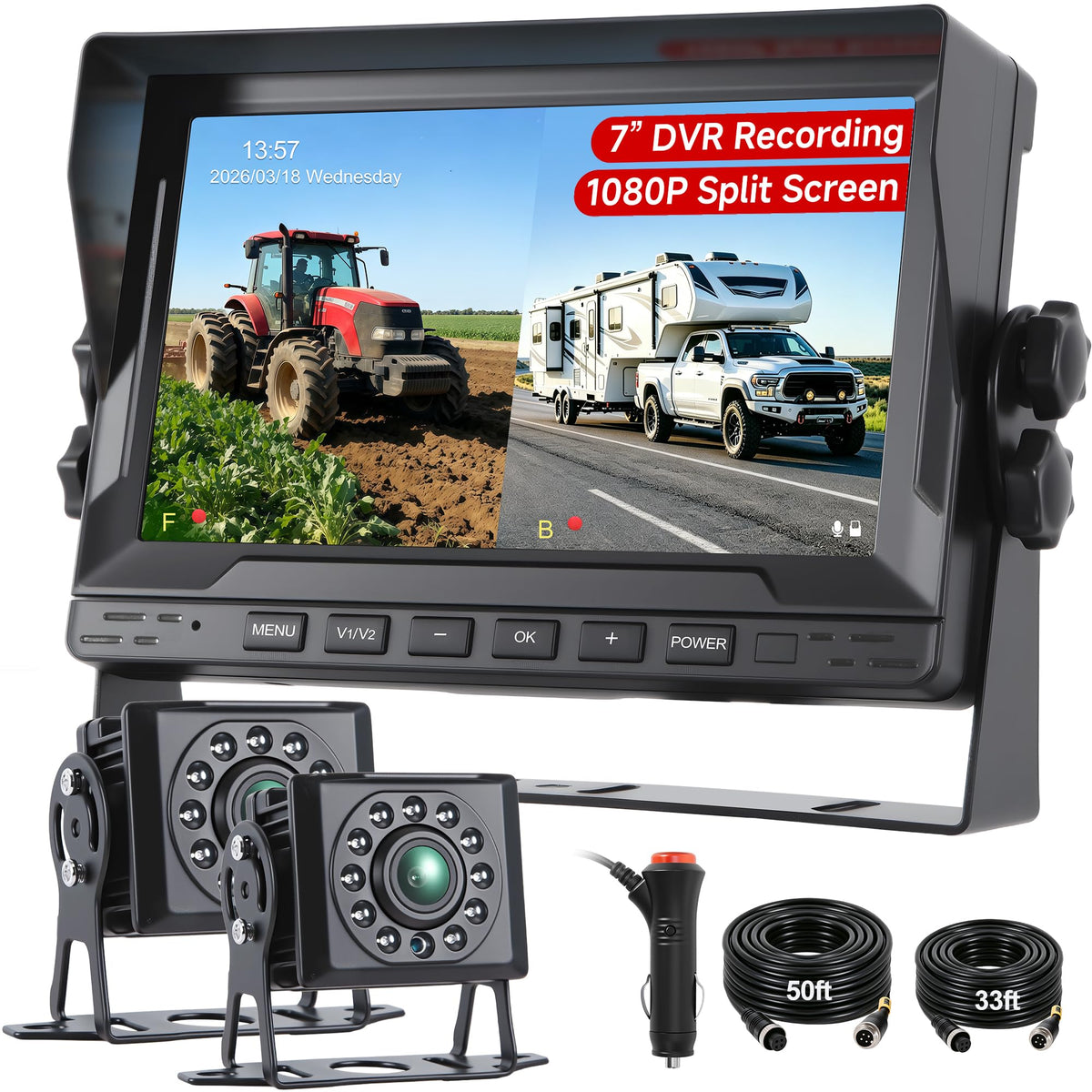 Dual RV Backup Camera System with 7" Split Screen Monitor Z39499