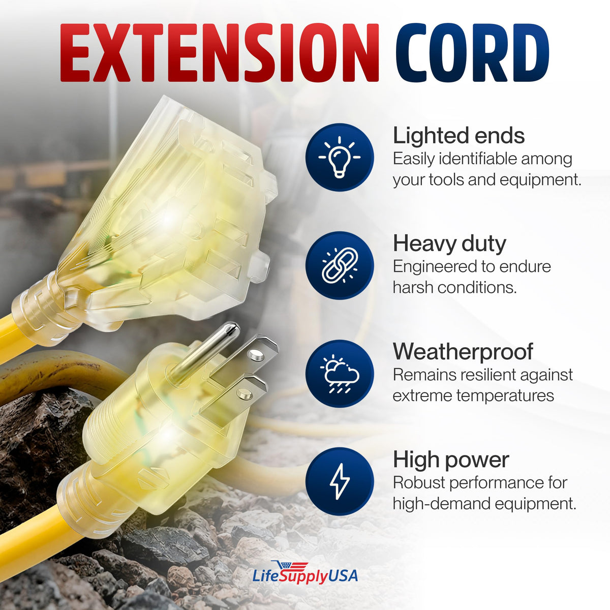 100ft 3-Outlet 12/3 Gauge Heavy Duty SJTW Extension Cord J87210
