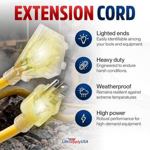 100ft 3-Outlet 12/3 Gauge Heavy Duty SJTW Extension Cord J87210