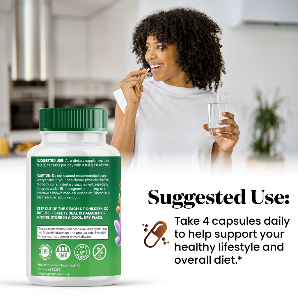 240 Capsules Turmeric Ginger Boswellia Saffron Holy Basil Nettle Supplement F6968