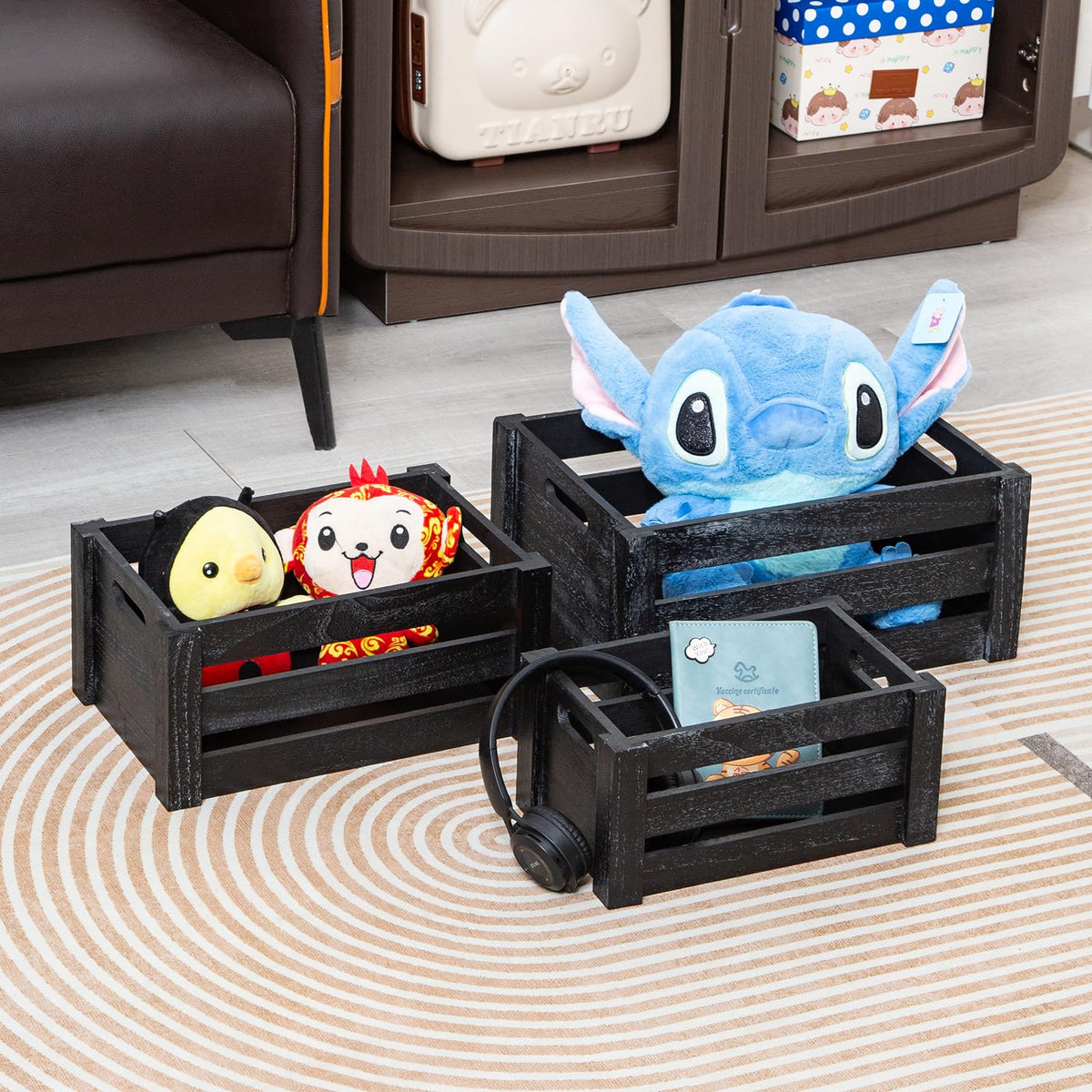 Set of 3 Nesting Wooden Crates with Handles N74679