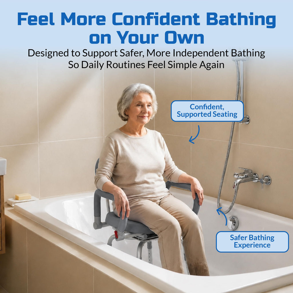 Gray Pivoting Shower Chair with Padded Back and Arms U1397