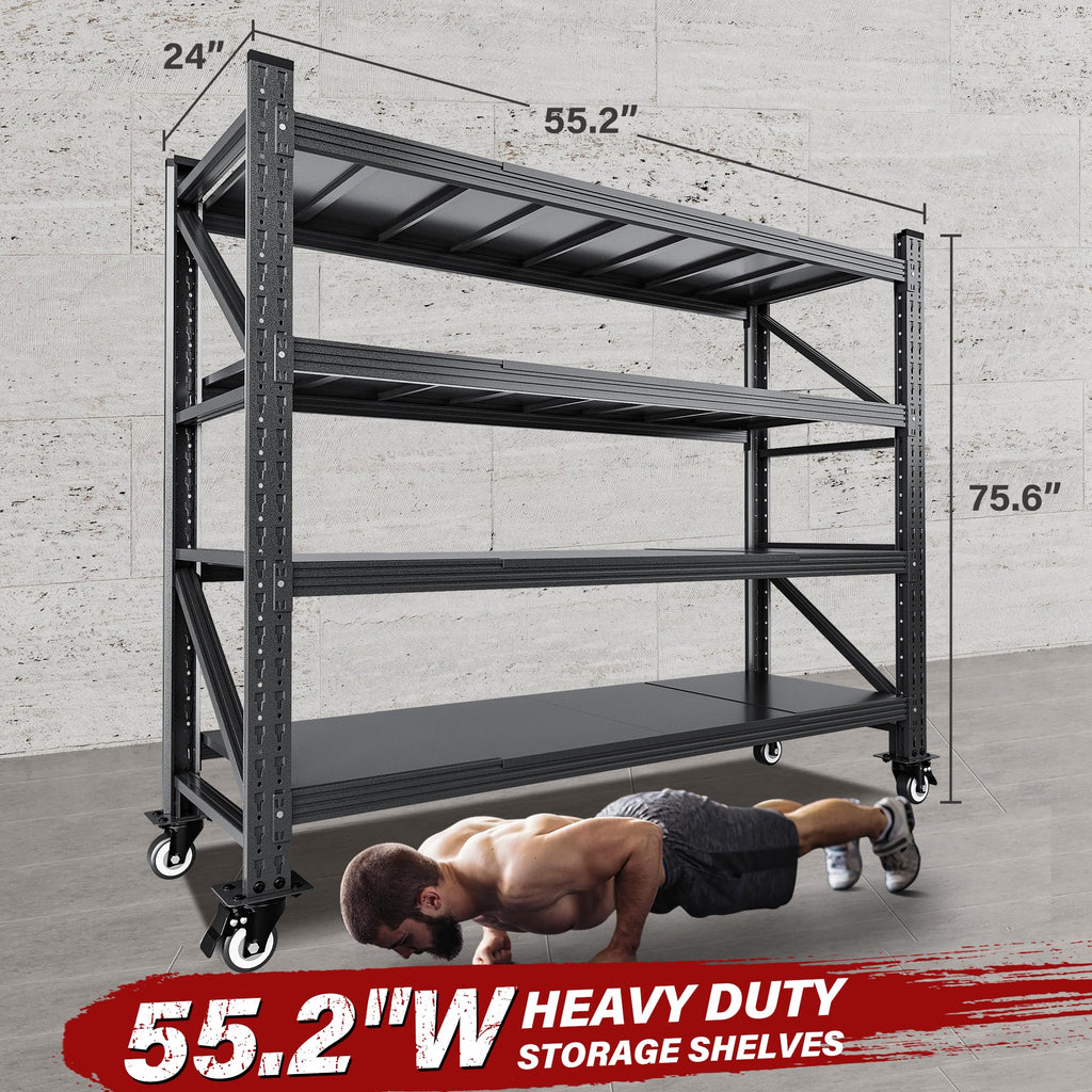 75.6" Tall Black Metal Storage Shelves with Wheels V3017