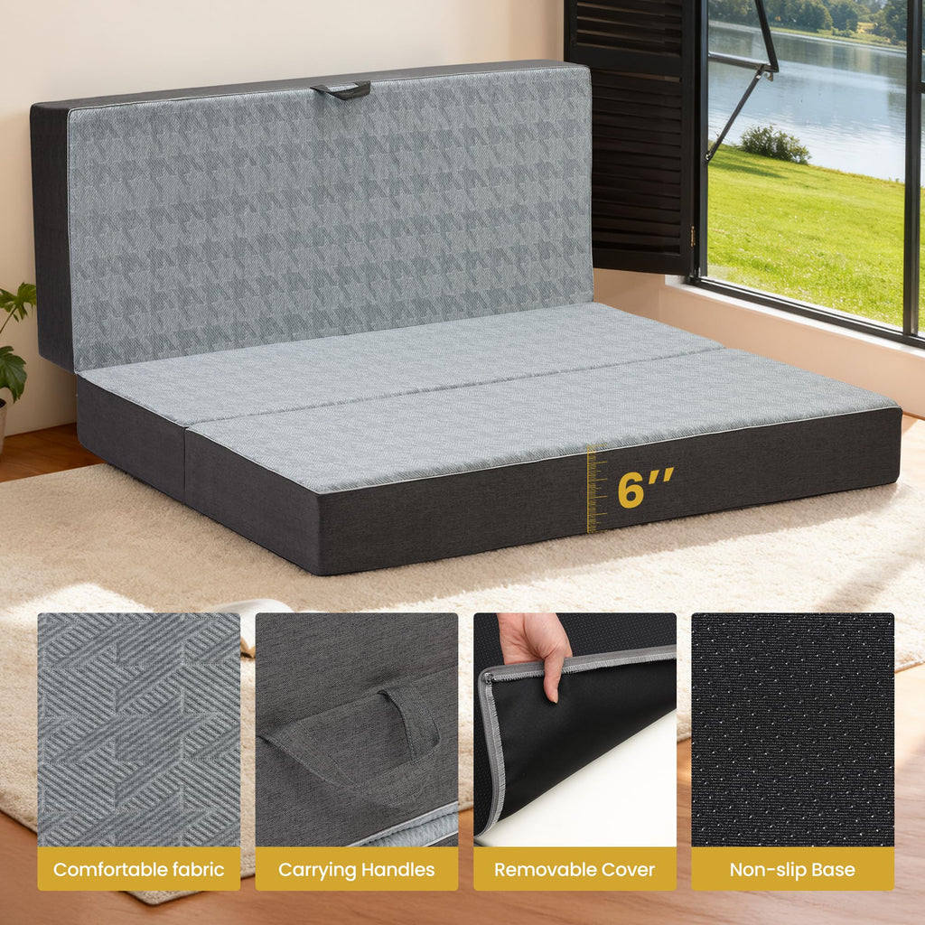 Queen Size 6 Inch Memory Foam Tri Folding Mattress W24322