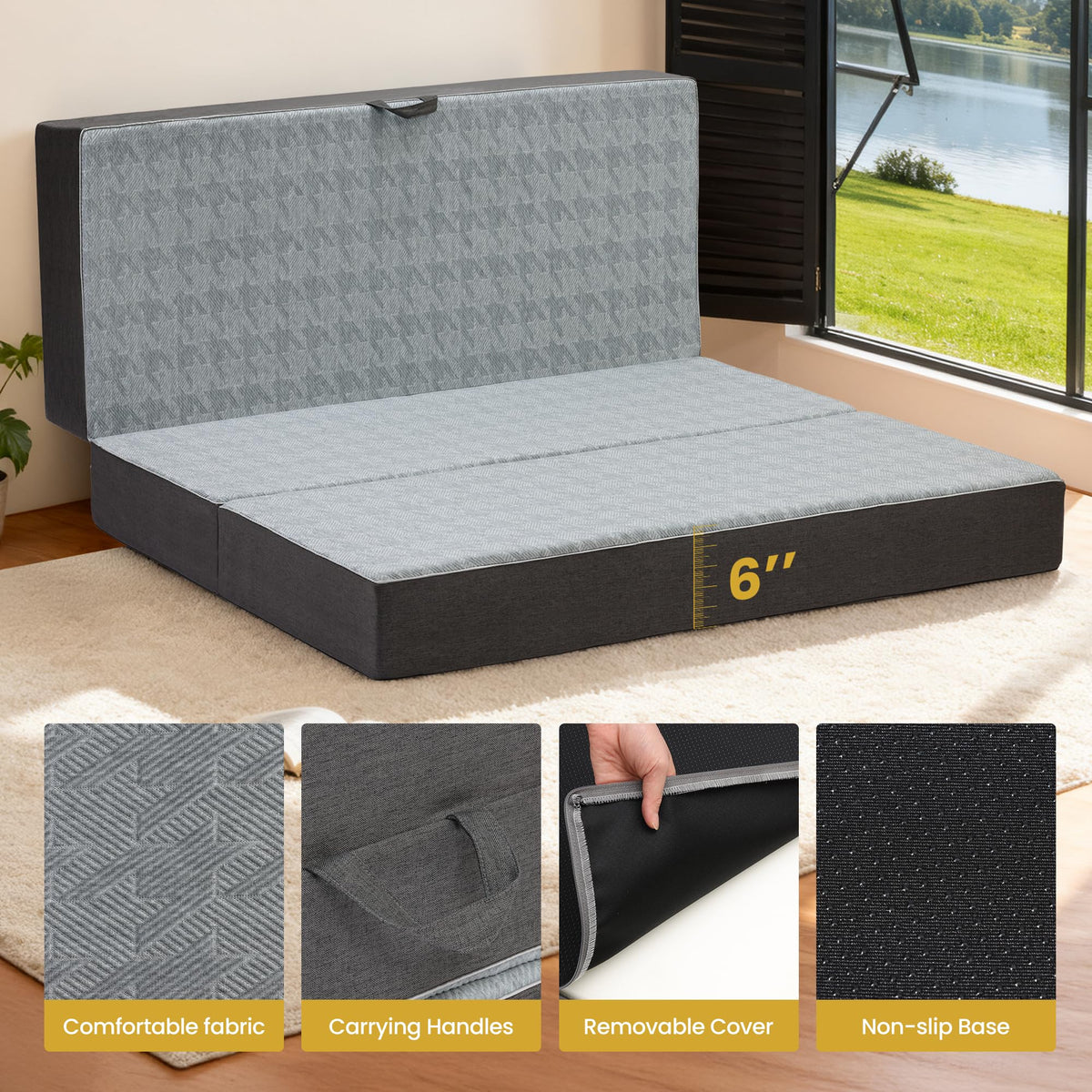 Queen Size 6 Inch Memory Foam Tri Folding Mattress W24322