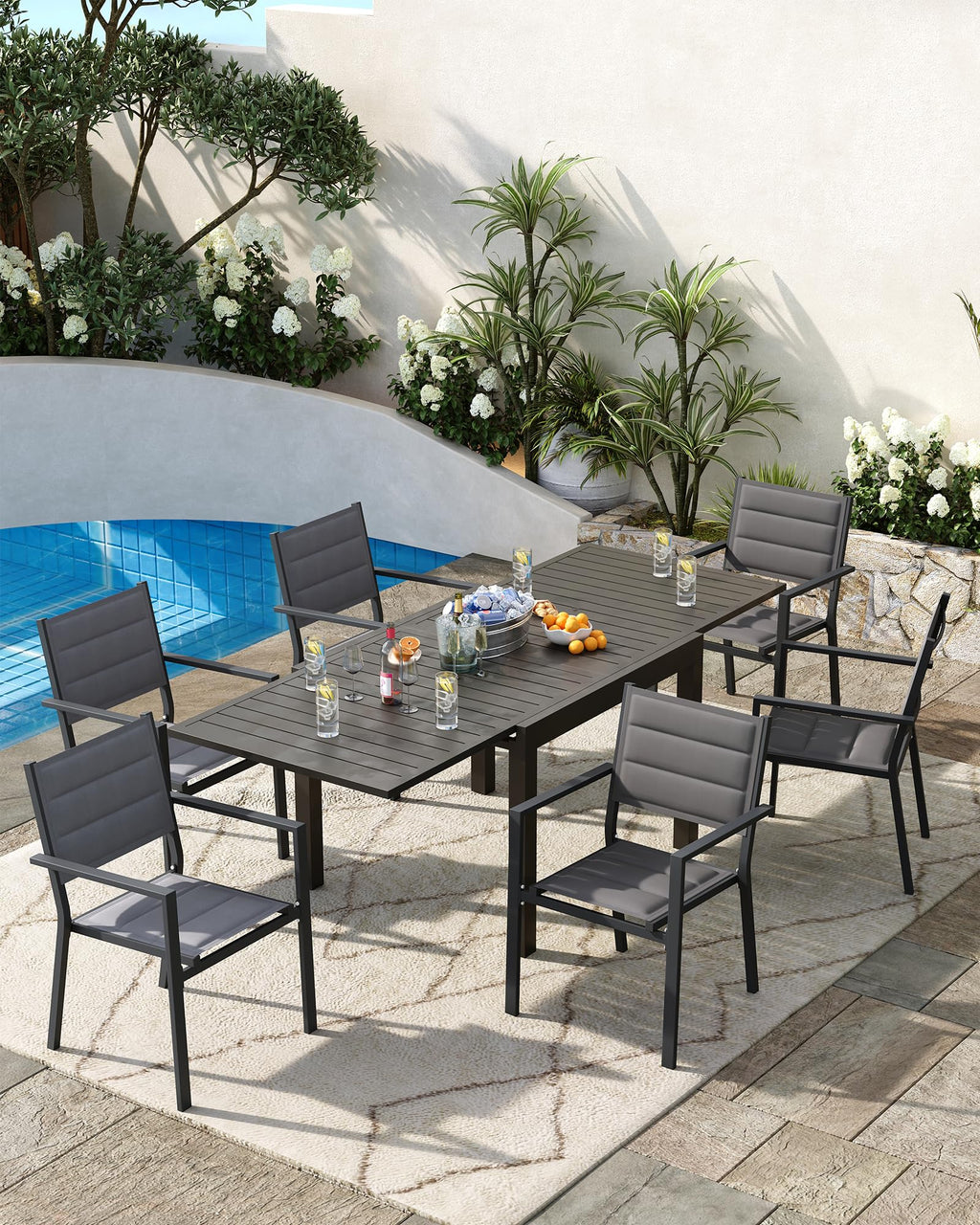 Aluminum Stackable Patio Dining Chairs Set of 2 Dark Grey R7379