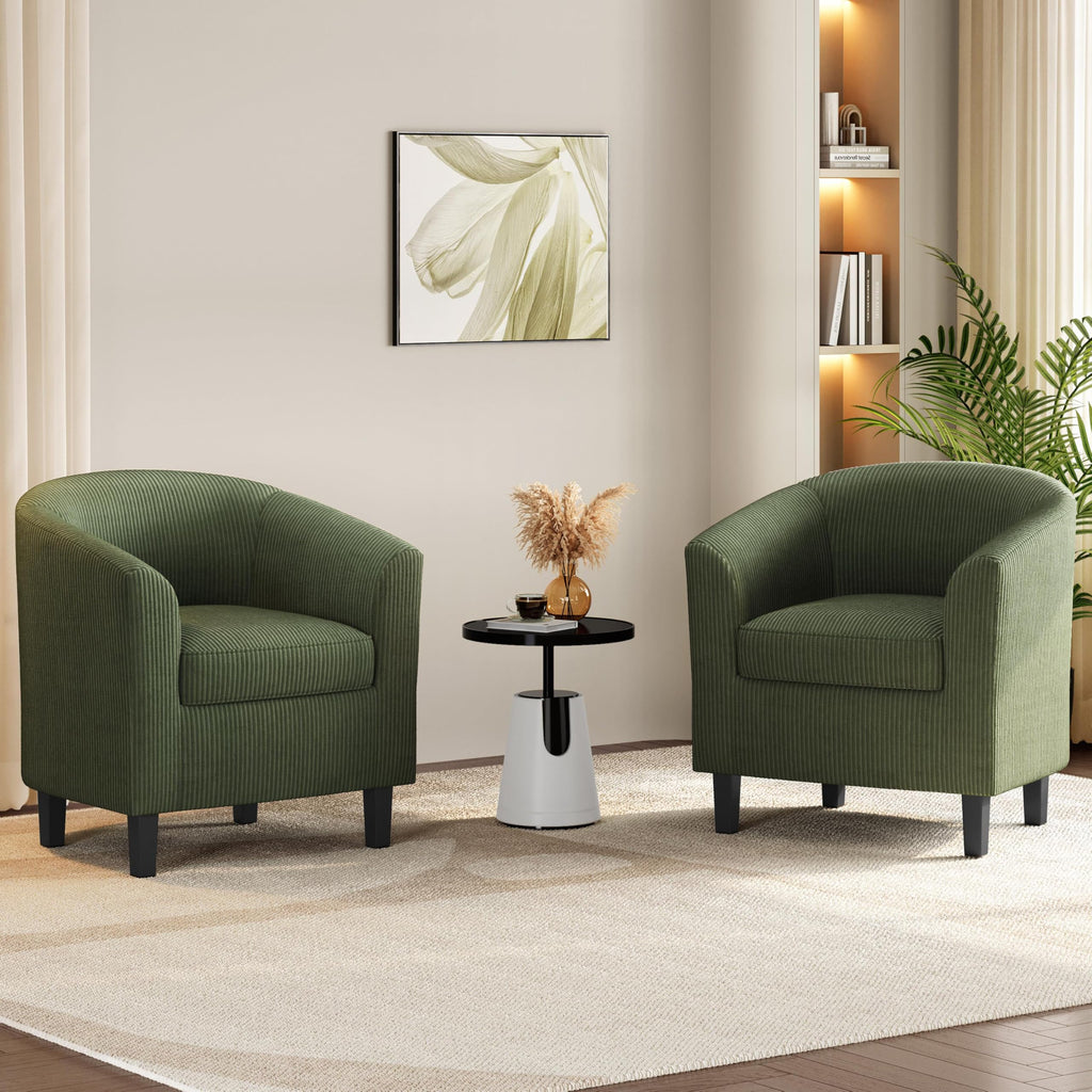 Corduroy Barrel Armchairs Set of 2 Dark Green U864
