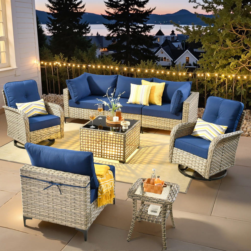 Navy Blue 8 Pieces Wicker Patio Furniture Set G424