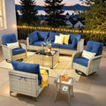 Navy Blue 8 Pieces Wicker Patio Furniture Set G424