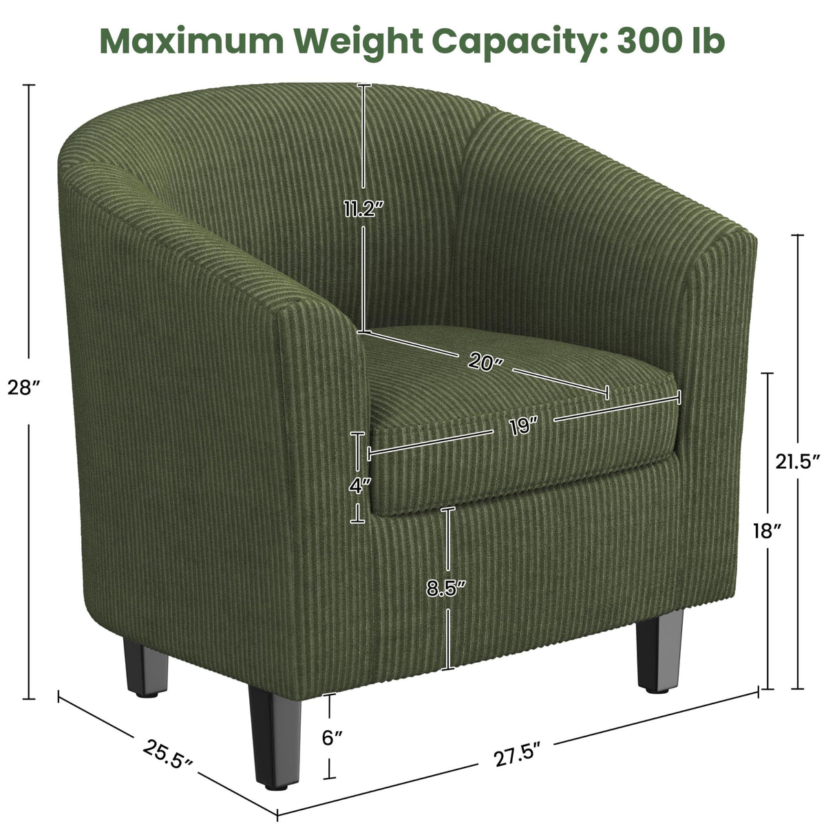 Corduroy Barrel Armchairs Set of 2 Dark Green U864