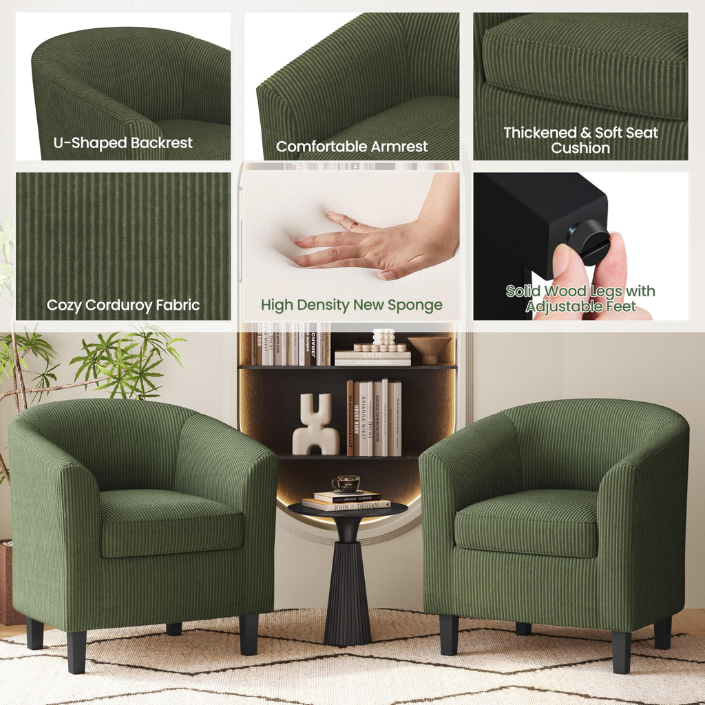 Corduroy Barrel Armchairs Set of 2 Dark Green U864