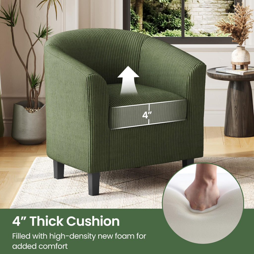 Corduroy Barrel Armchairs Set of 2 Dark Green U864