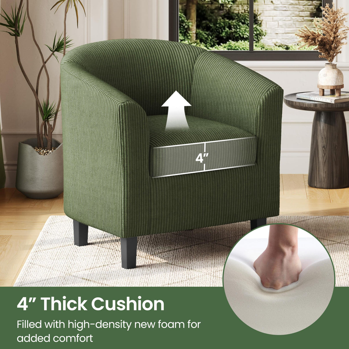 Corduroy Barrel Armchairs Set of 2 Dark Green U864