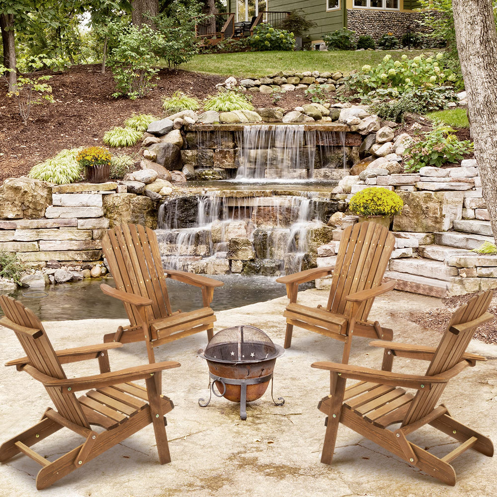 Wooden Folding Adirondack Chair Set of 2 Solid Cedar Light Brown Q184