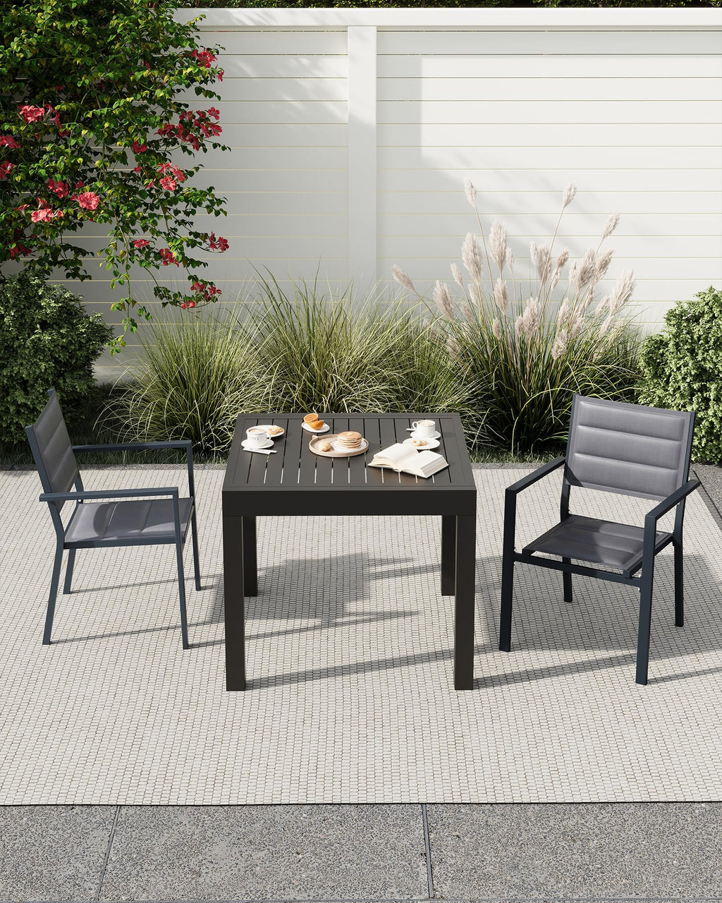 Aluminum Stackable Patio Dining Chairs Set of 2 Dark Grey R7379