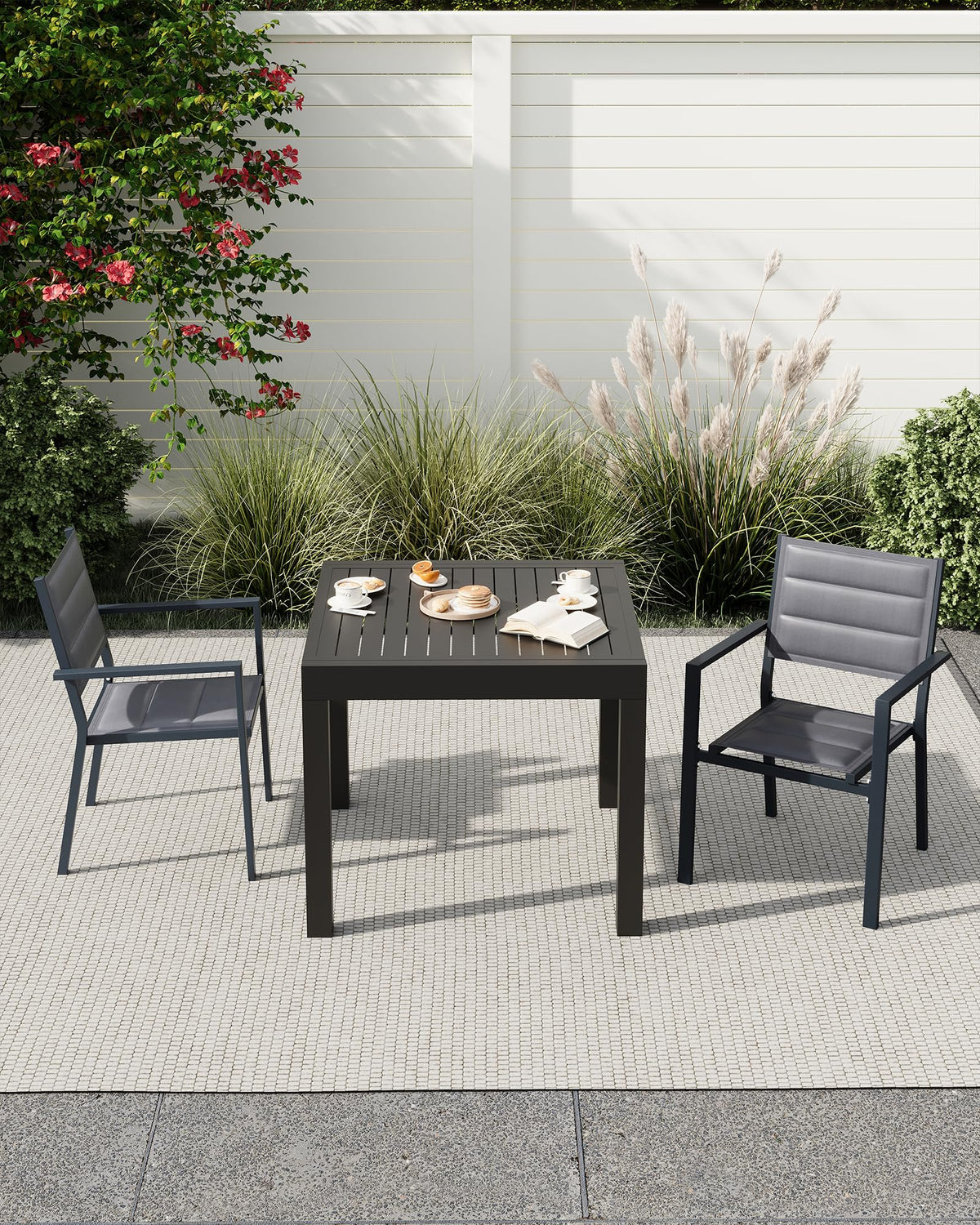 Aluminum Stackable Patio Dining Chairs Set of 2 Dark Grey R7379